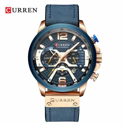 CURREN 8329 Men's Quartz Watch Blue Creative Fashion Date Leather Strap Wrist Watch for Male Boy Gift Clock Relogio Masculino