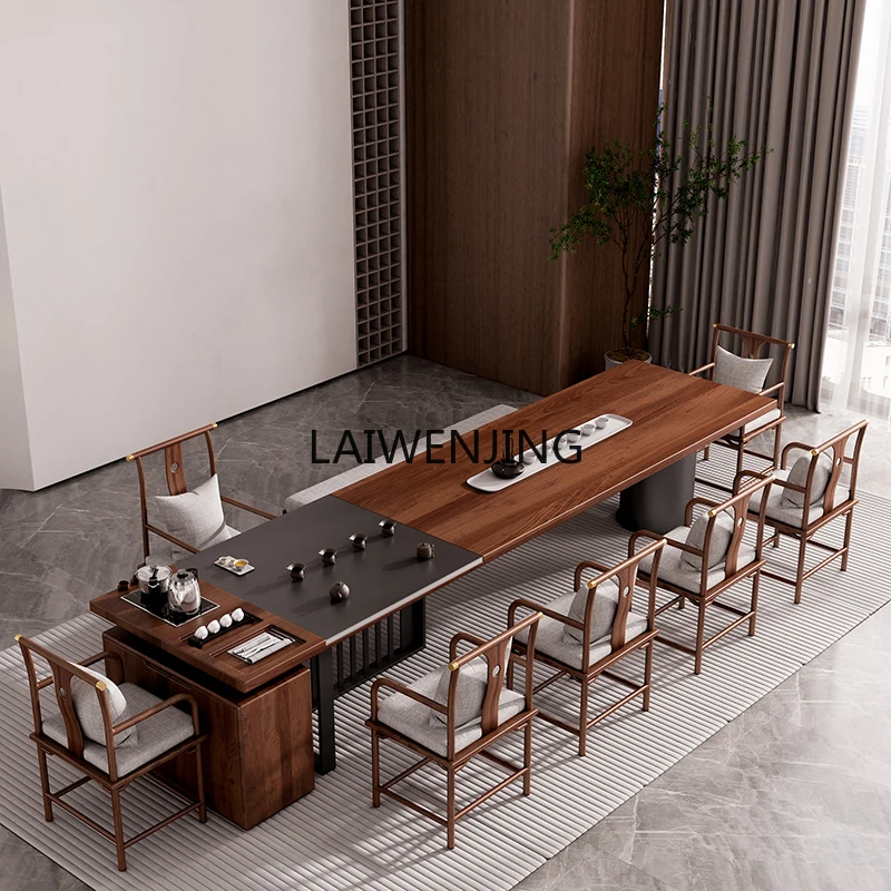 

LY Modern Kung Fu Business Solid Wood Large Board Tea Table and Chair Combination New Chinese Office Tea Room Zen