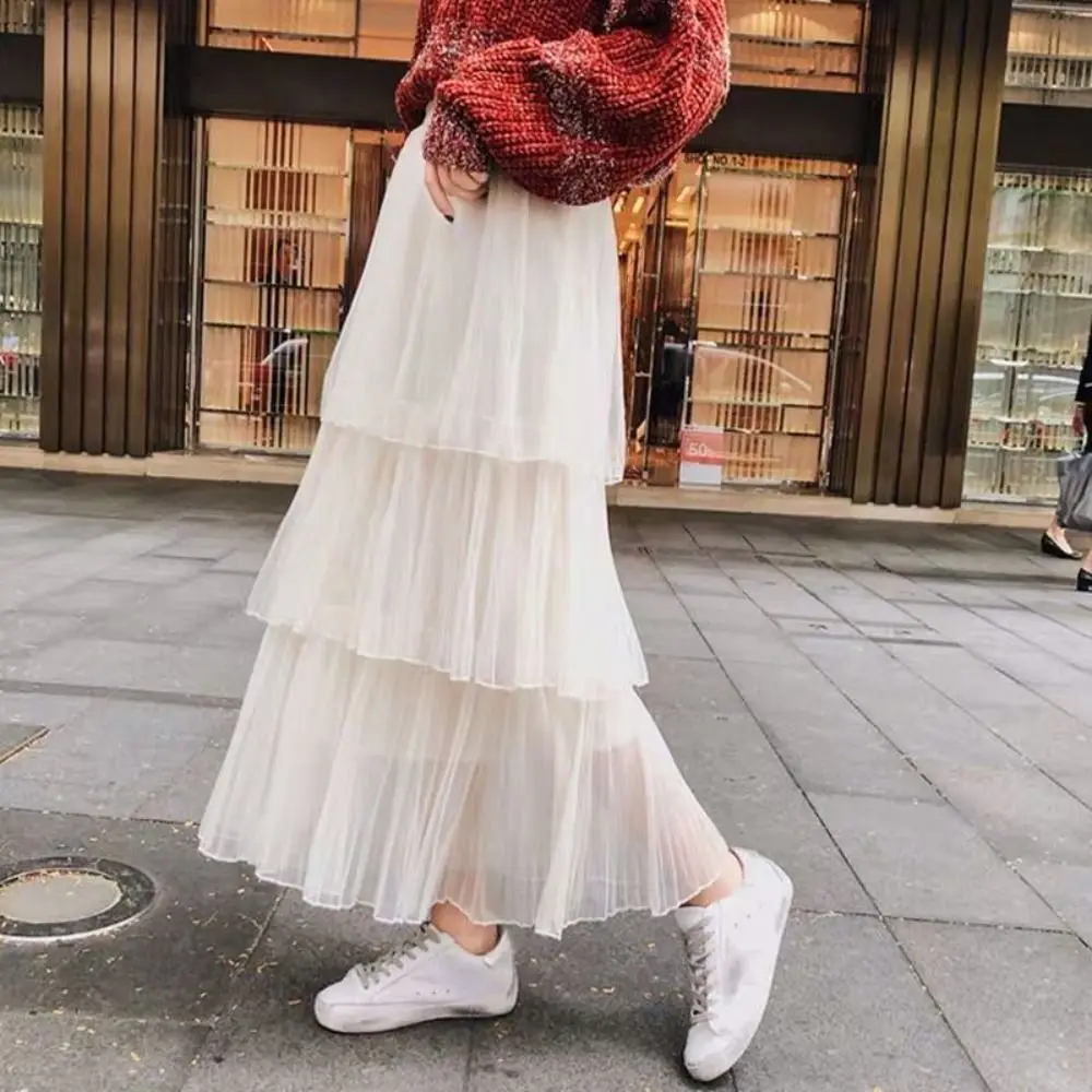 

New Spring and Summer Cake Skirt Women Fashion Pleated Skirt Long Section Fairy Net Yarn Skirt Gauze Skirt