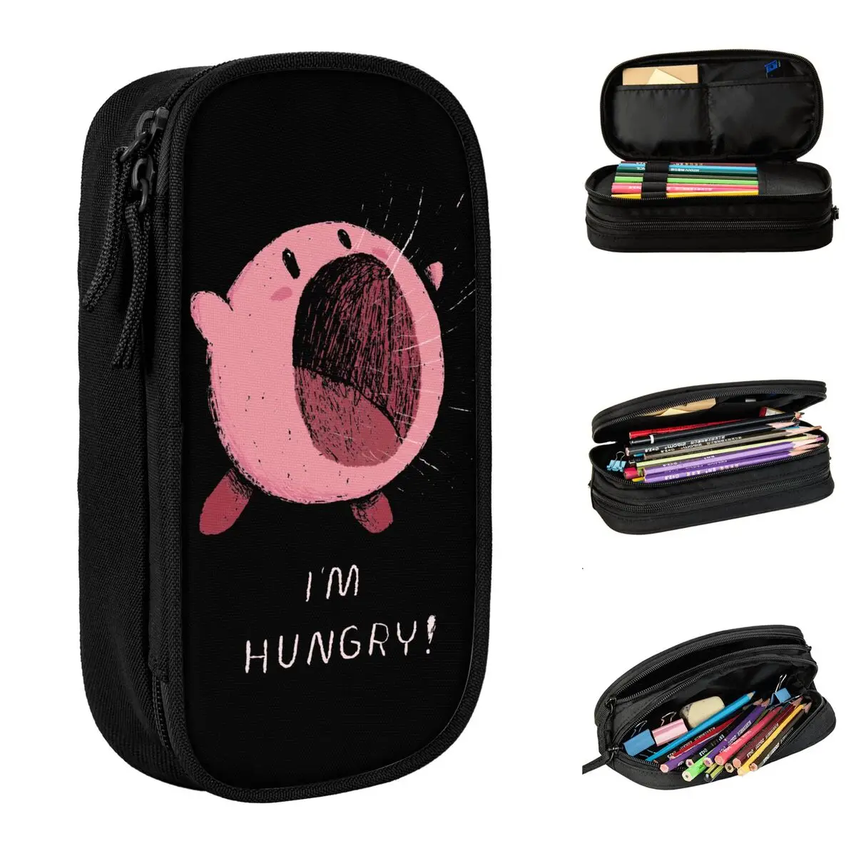 I'm Hungry Pencil Case Kirbys Nostalgia Childhood ACT Game Pen Holder Bag Girls Boys Big Capacity Supplies Cosmetic Pencil Box