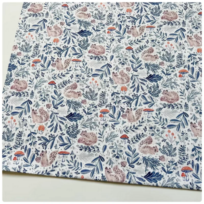 

Cute Little Squirrel Print Pure Cotton Fabric, Handmade DIY Children Garment, Dress, Table Cloth, Notebook Sewing Tissue, M52