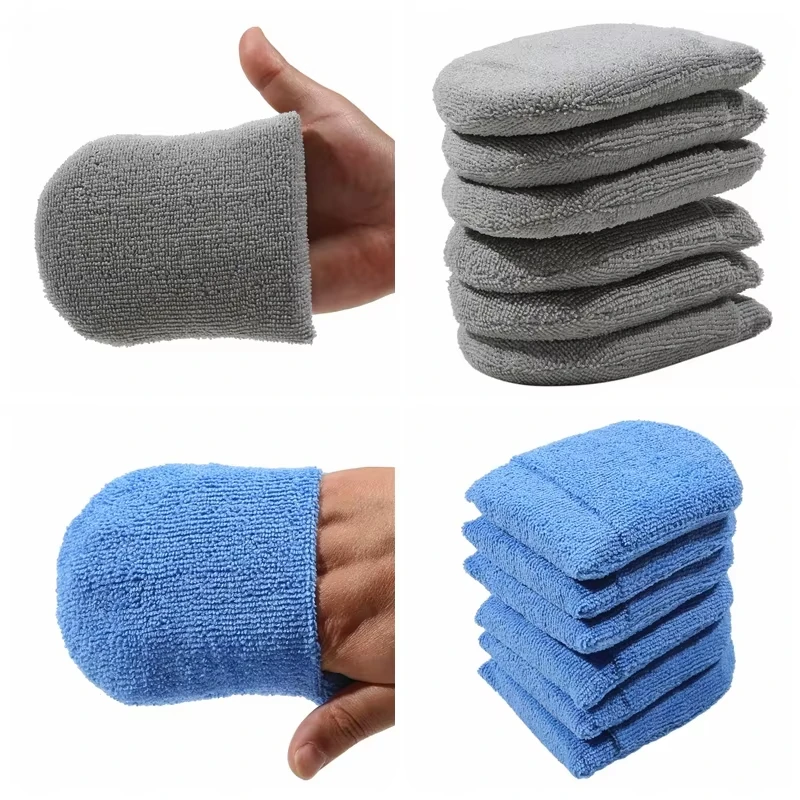 

6pcs Soft Microfiber Car Wax Applicator Mitts Polishing Sponge Wax Foam Applicator Pad For Car Cleaning Auto Detailing