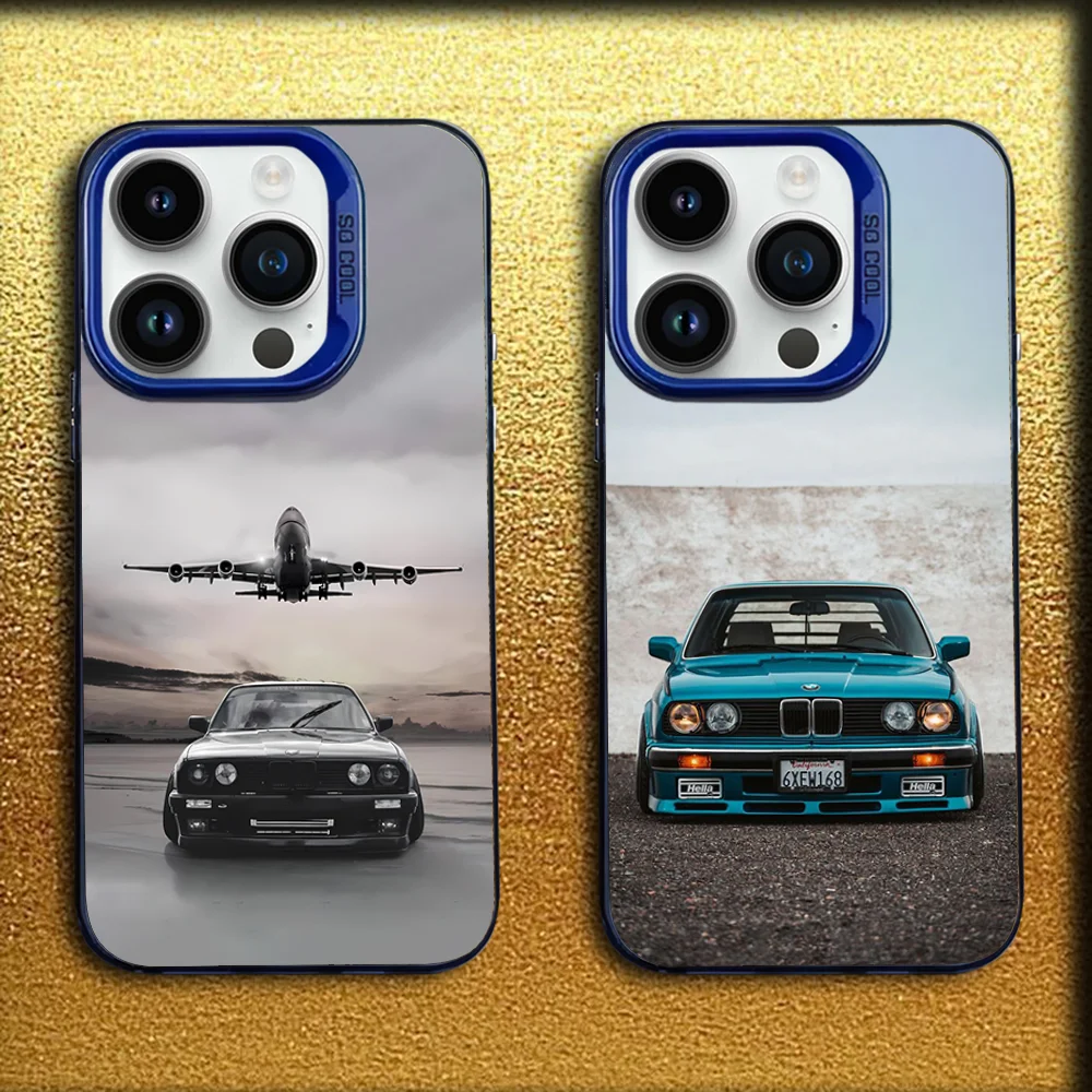 

Car B-BMWES E20 E30 Phone Case For iPhone 16,15,14,13,12,11,Mini,Pro,E,MAX Blue Matte Silicone Cover