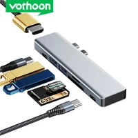 Vothoon Adaptador USB C tipo C a HDMI, compatible con USB 3,0, lector de tarjetas SD TF para MacBook Pro Air USB C Hub