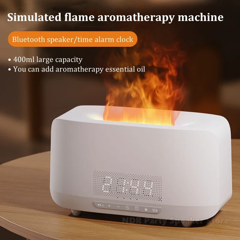 Multifunctional Desktop Bluetooth Speakers Alarm Clock Air Humidifier Simulation Flame Lamp Essential Oil Diffuser for Music