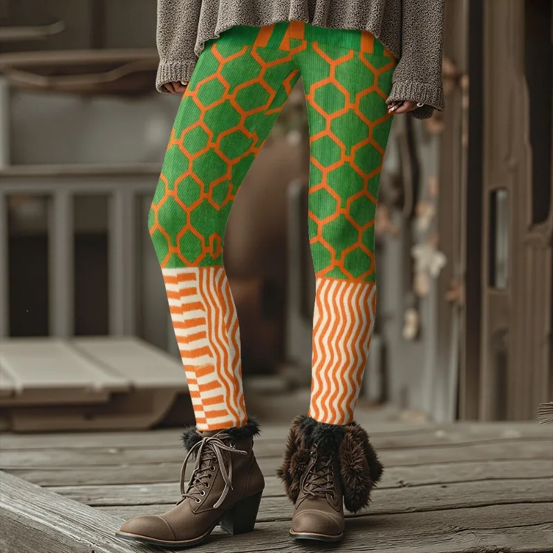 غير تقليدي Y2K طماق هندسية للنساء لينة بسط الشارع الشهير كتلة اللون الجوارب الشتوية السميكة لارتداء مع منصة الأحذية