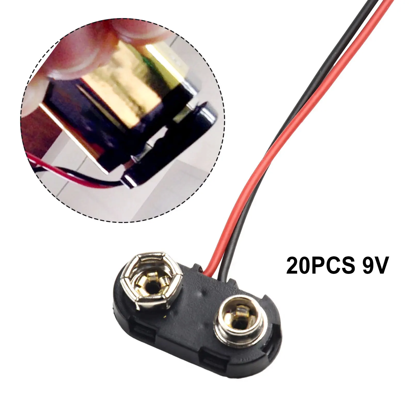 20 Piece T Shaped 9V Battery Clip Set with Cable for 9 Volt Battery Projects Hard Shell Build Facilitates Secure Fastening