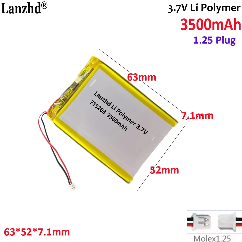 

3.7v Polymer 715263 With 1.25 Plug For RG35XX R36S Pda Tablet Digital Products mobile phones handheld game consoles batteries