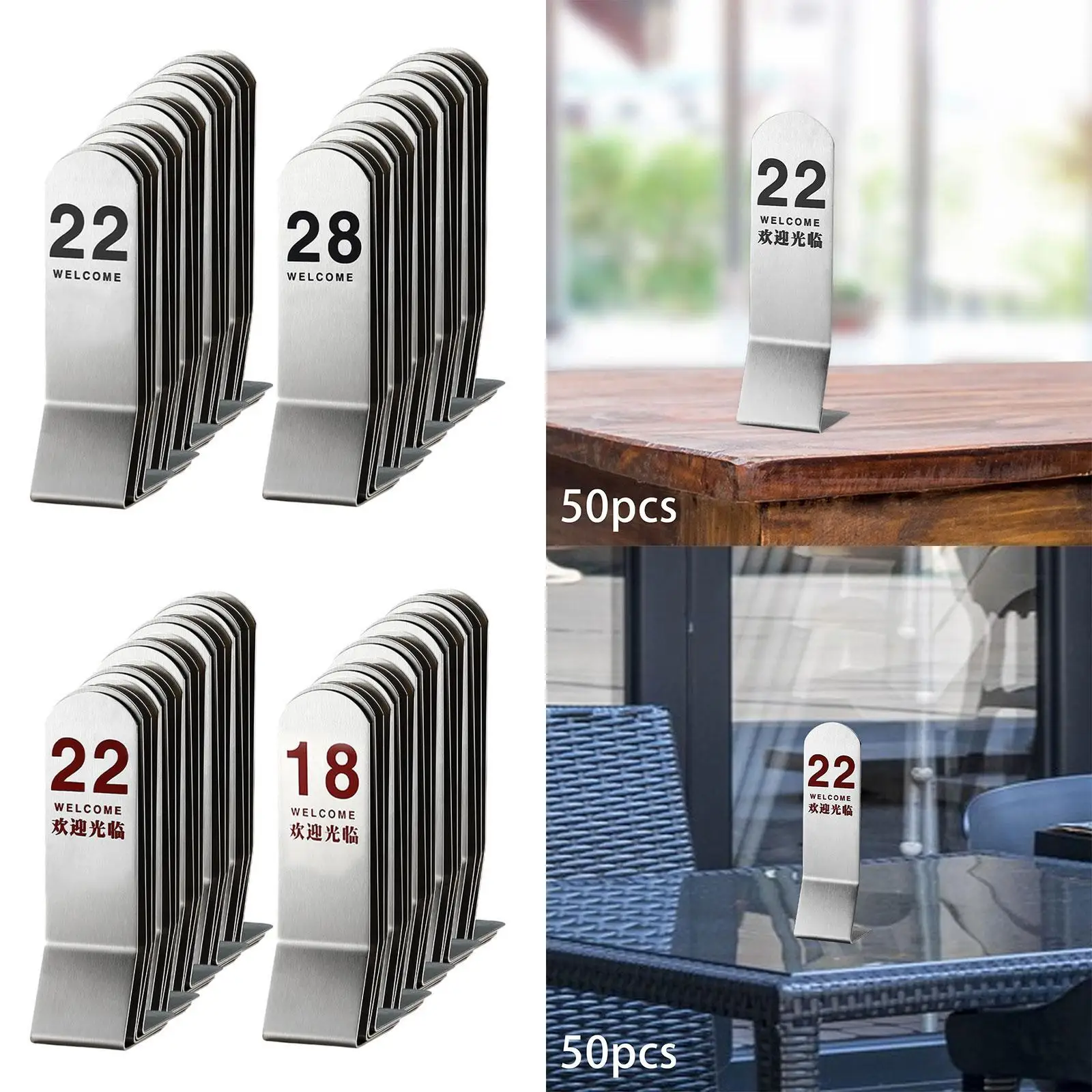 50 Pieces Table Numbers Tent Table Number Cards for Cafe Food Service Bar