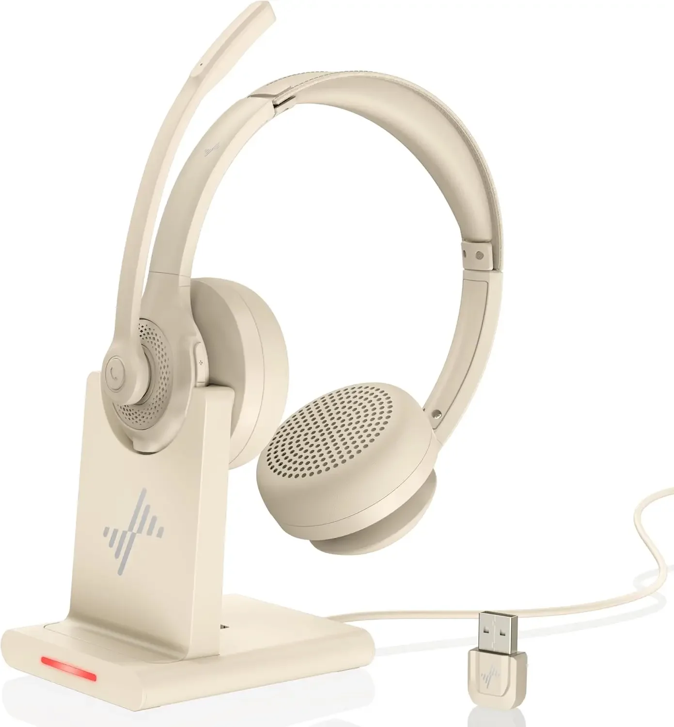 JIAMQISHI EH02P Kabelloses Headset mit Ladestation AI Noise Cancelling Mikrofon Kopfhörer Bluetooth V5.2 mit USB-Dongle – Detail 2