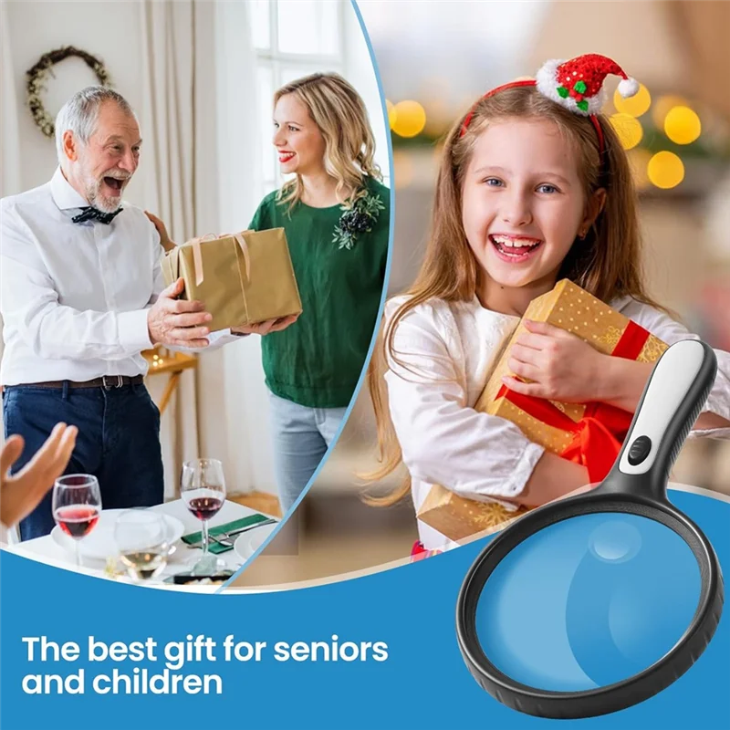 

A33R-Magnifying Glass With Light,10X 20X Handheld Magnifying Glass With 4 LED High Brightness Lights, For The Elderly To Read