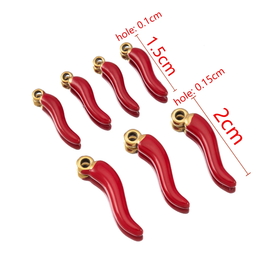 5pcs 1.5/2cm gold plated stainless steel red chili pepper necklace pendant for diy jewelry making bracelet earrings charms