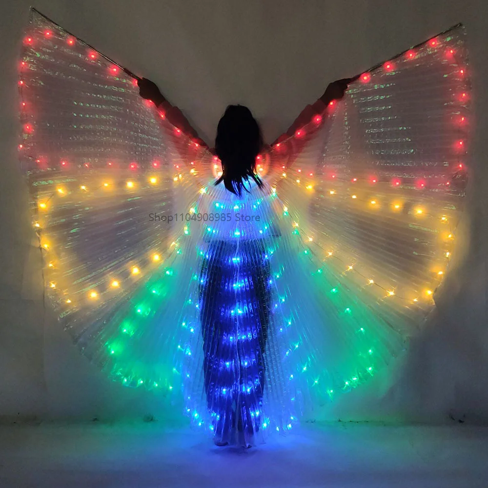 

LED Angel Wings Girls Belly Dance Costumes Kid Child Isis Wings LED Props Shining Light Party Dress Butterfly Dancewear