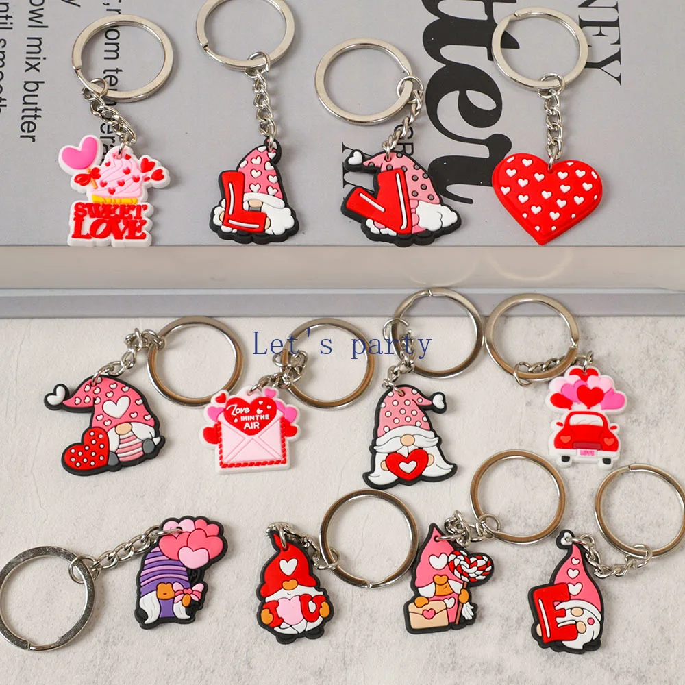 12Pc Red Heart Love PVC Keychains Santa Claus Backpack Pendant for Christmas Valentine's Day Wedding Party Favors Pinata Fillers