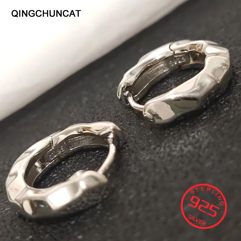 

Серьги-кольца из стерлингового серебра 925 пробы с геометрическим узором, модные украшения, металлическая текстура, нерегулярные круглые формы, для женщин