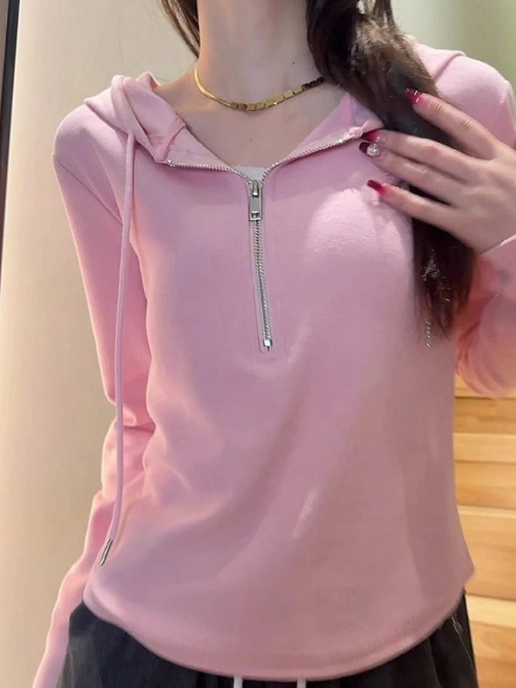 Long Sleeve Plain Woman Hooded Tops 2000s Designer Novelty Korean Streetwear Y2k Matching Emo Basic Hoodies Sweatshirt for Women