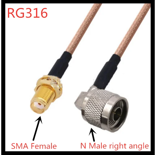 

New RG316 Cable SMA/RP SMA Female to N Male Right angle Connectors Pigtail Jumper RG-316 Low Loss cable