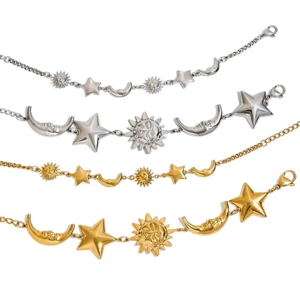 

Stainless Steel Sun Pendant Bracelet 18K Gold Color Versatile Style Star Moon Bracelet Summer Jewelry Exquisite Design