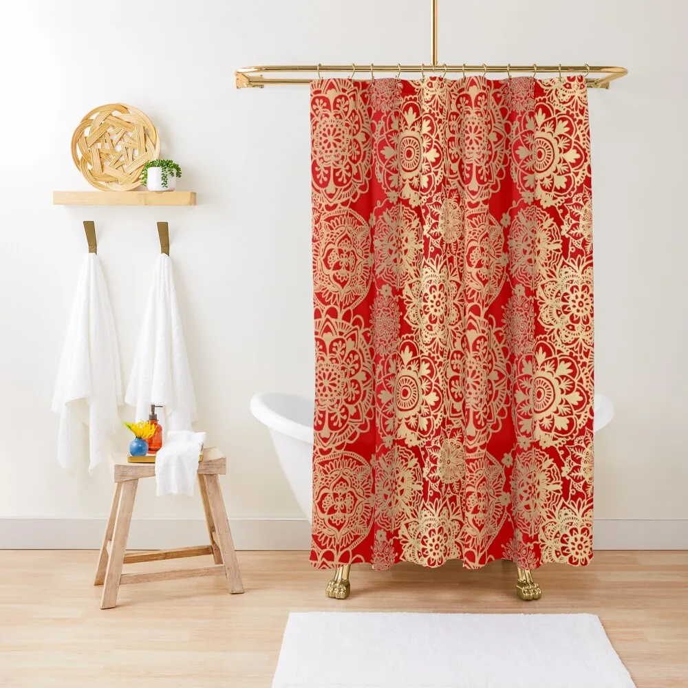 

Red and Gold Mandala Pattern Shower Curtain Luxury Bathroom Shower Set For Bathroom Curtain