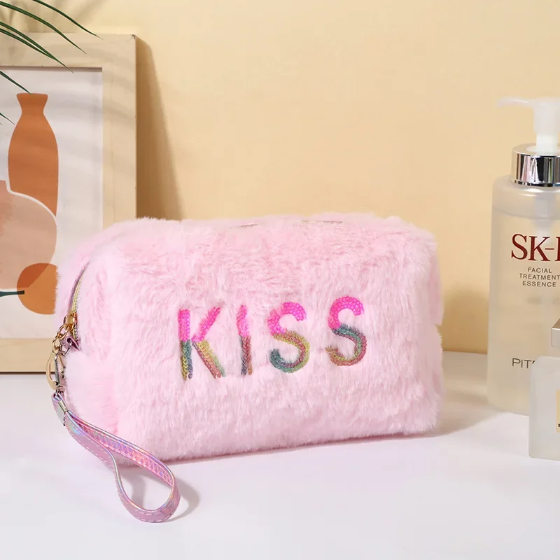 Fashion Plush Makeup Bags Women Cute Korean Wash Bag Portable Cosmetic Storage Bag Toiletry Bag Makeup Pouch Travel Organizer