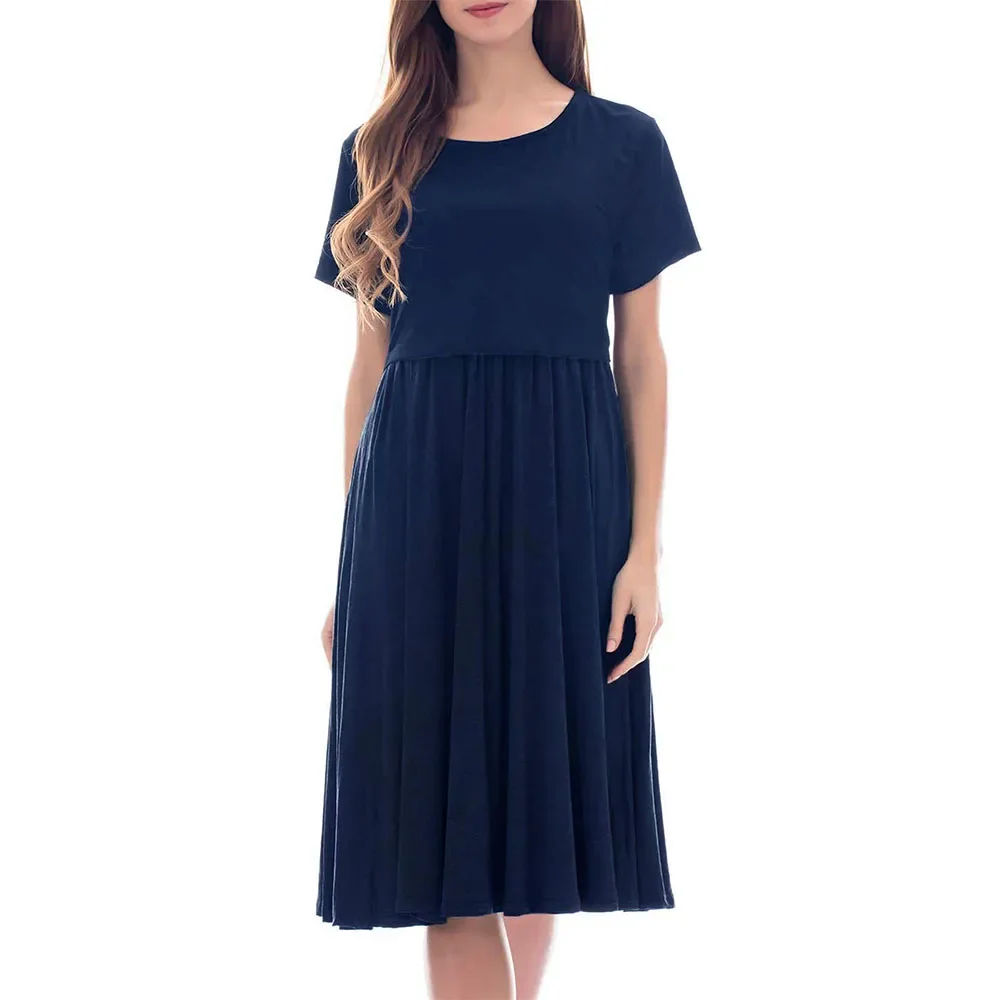 Summer Women's Nursing Dress Summer Short Sleeve Patchwork Maternity  Breastfeeding Knee Length Dress - AliExpress 1501