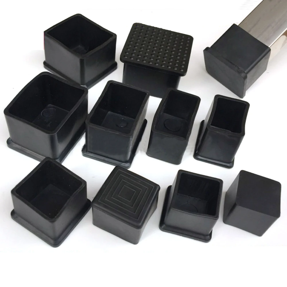 2/5Pcs Black Rectangle Furniture Leg Cover Cap 19x19mm~50x100mm PVC Rubber Chair Table Feet Tube Pipe  Blanking End Caps