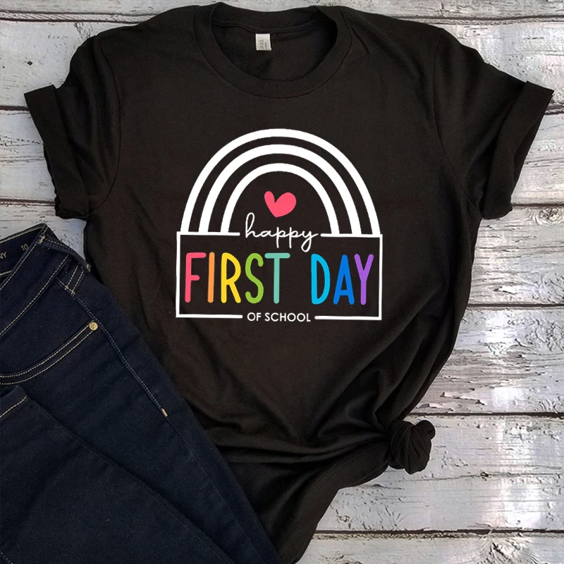 Happy First Day of School Shirt Back To School Tshirt Teacher Tee Teacher Gift Back To School Tops Teacher Appreciation m