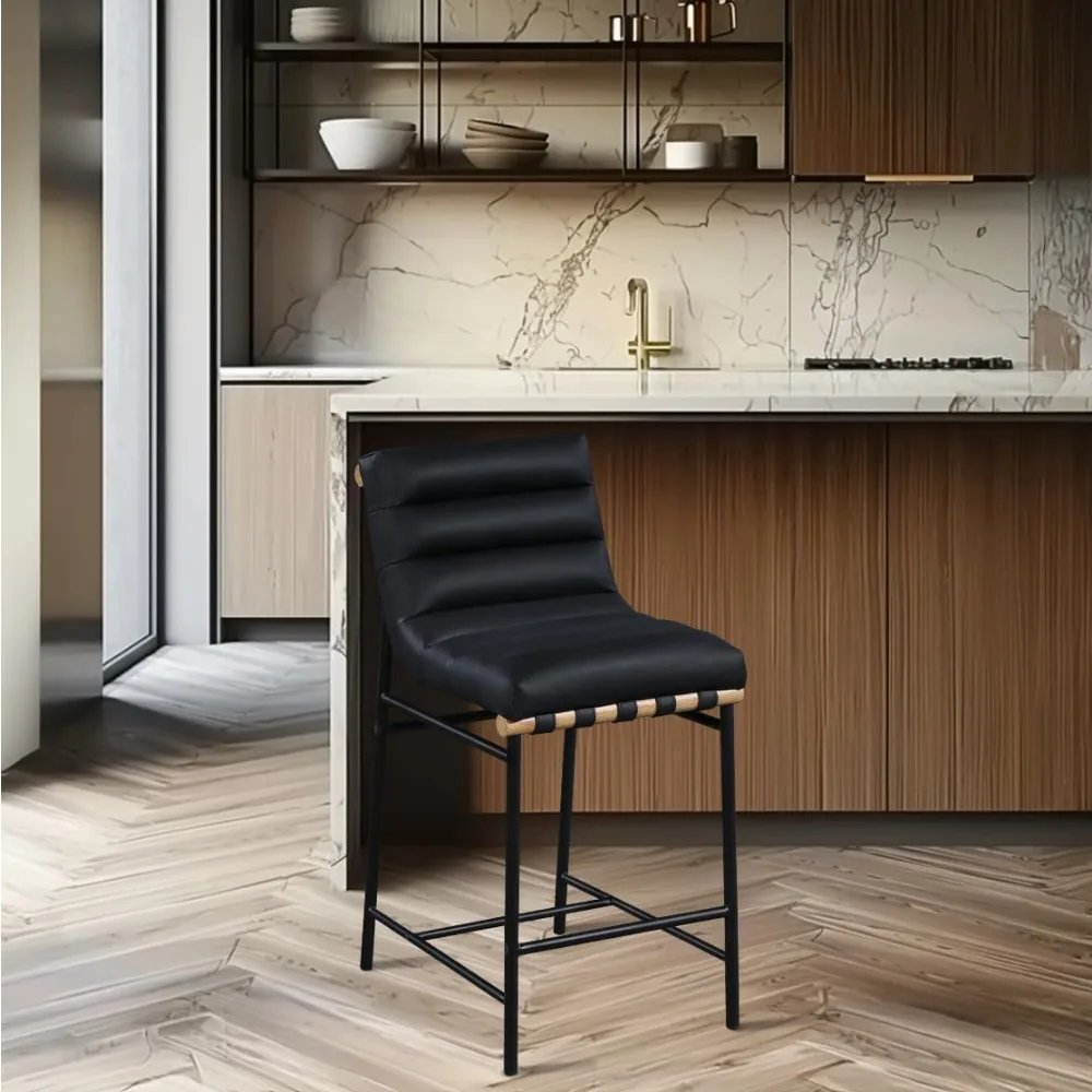 شعبية - مقعد منجد من الجلد النباتي المعاصر، أسود، 18 بوصة عرض × 24 بوصة عمق × 37.5 بوصة ارتفاع، إطار معدني أسود غير لامع، تخفيضات كبيرة. #3