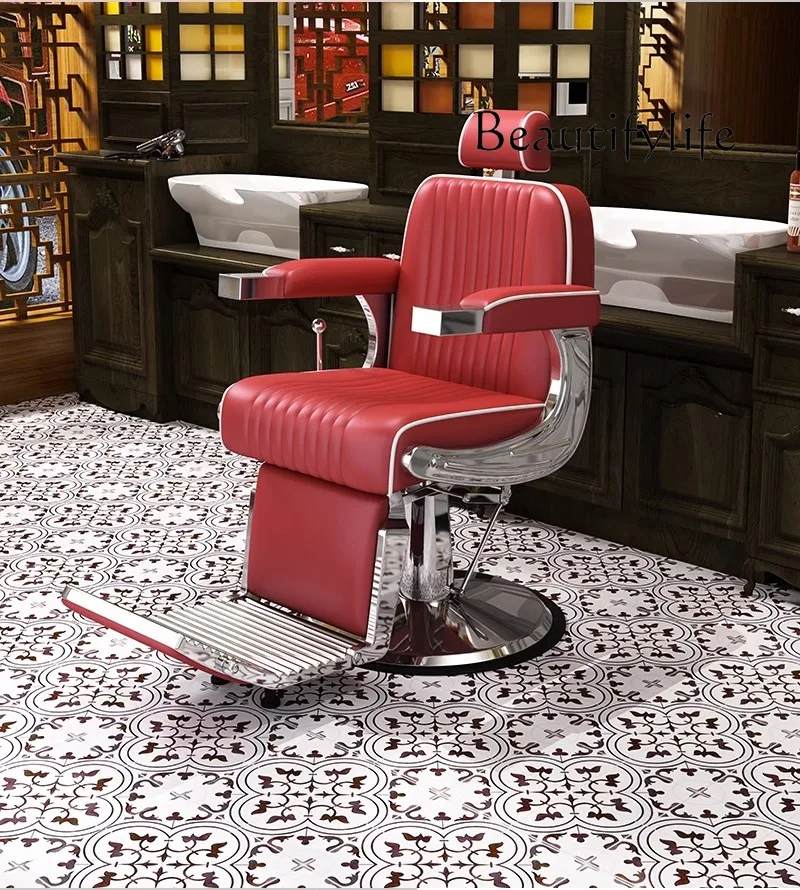 Salon Chair for Hair Salon Can Be Put down Retro Shaving Face Hot Dyeing Hair Cutting Seat