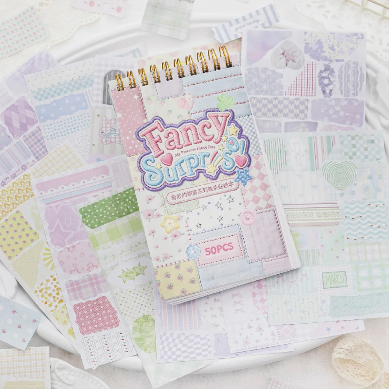 50 feuilles de stickers décoratifs en double matériau de la série « Merveilleuses Surprises » pour scrapbooking, agenda et fournitures de papeterie DIY