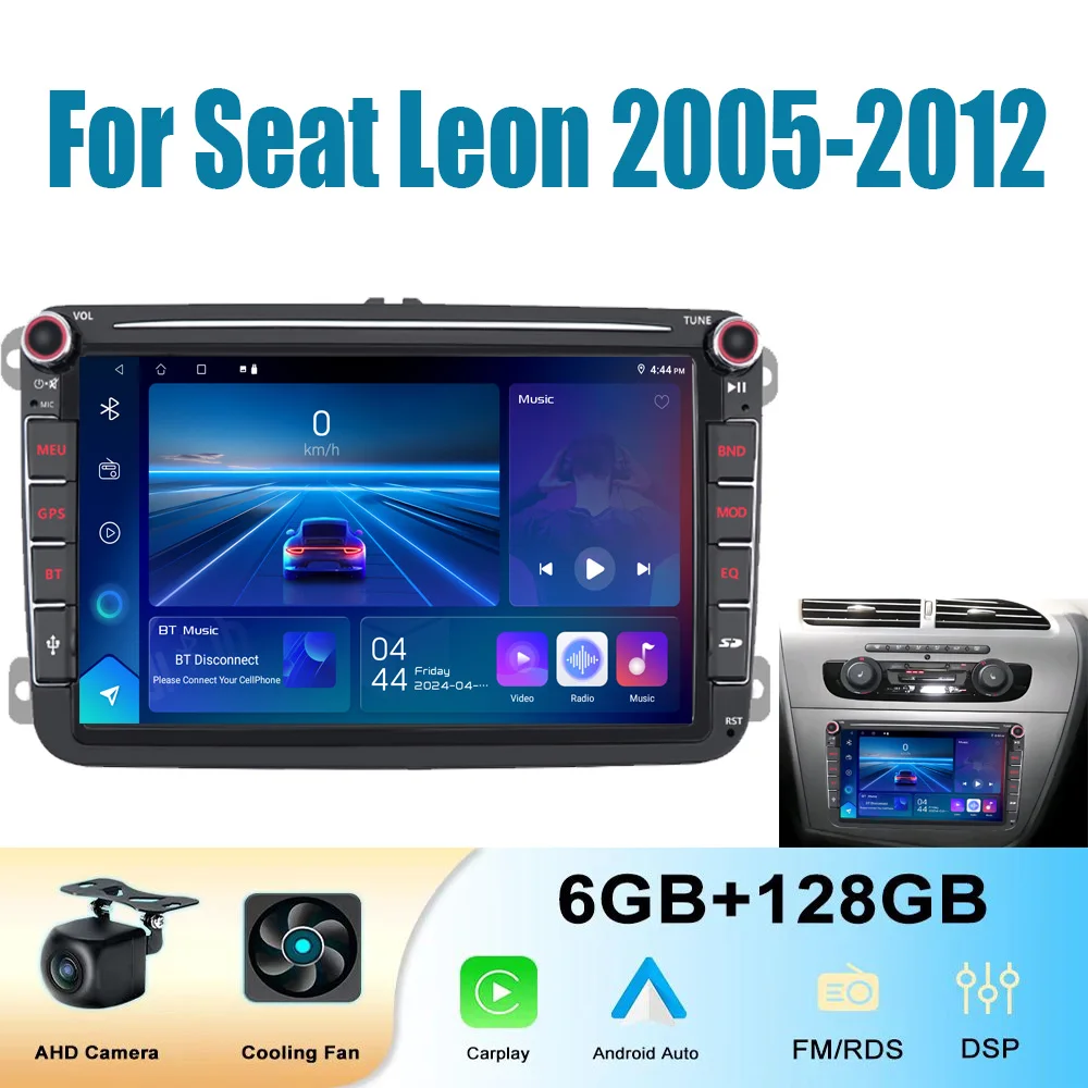 

4-64GB 8" Car Radio For Seat Leon 2005-2012 Wireless CarPlay Android Auto Head Unit FM GPS BT Navigation