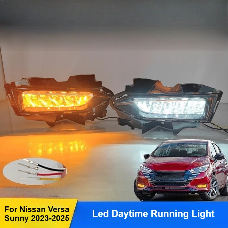 

For Nissan Versa Sunny 2023 2024 2025 Led Daytime Running Light Dymanic Turn Signal Front Fog Light Modification Accessories
