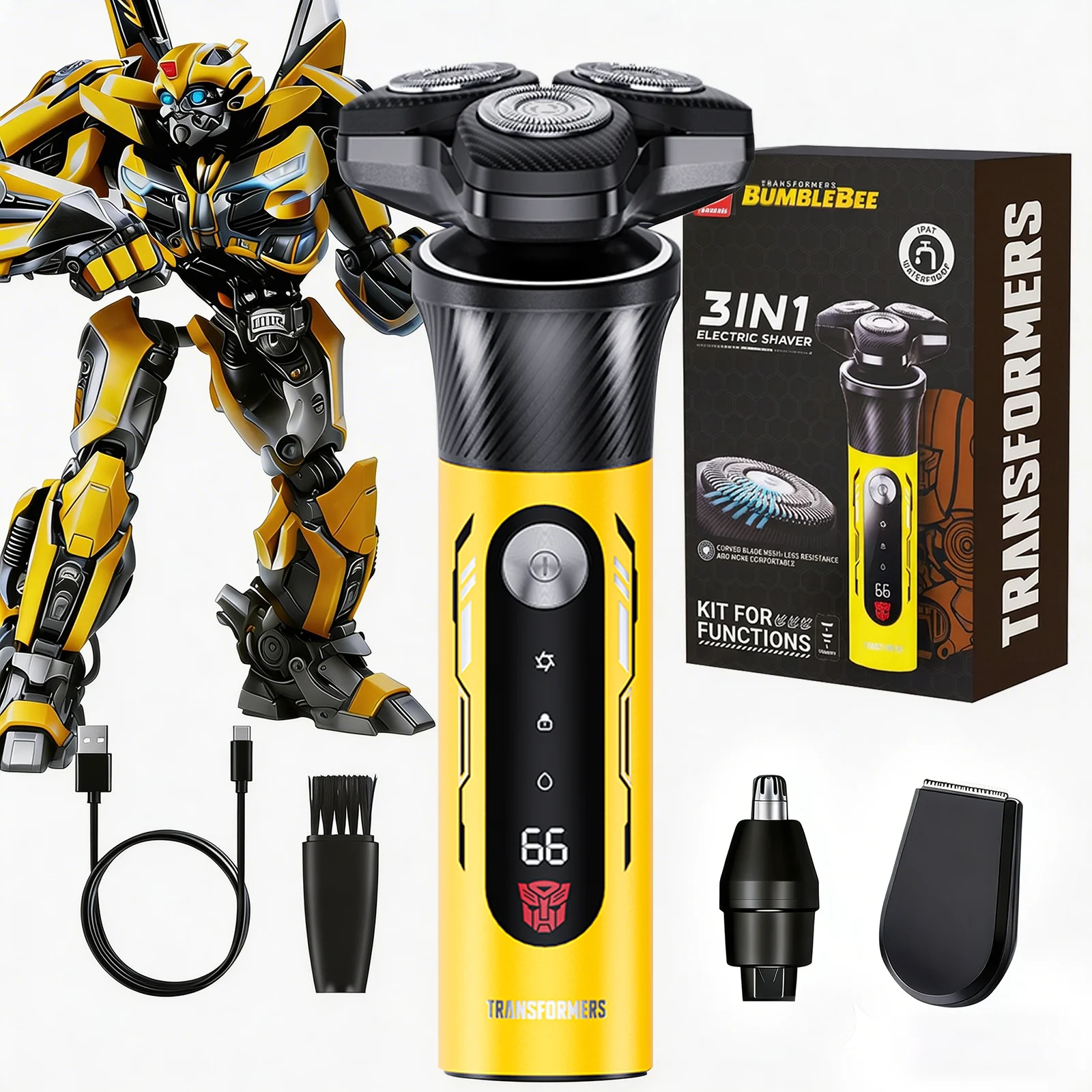 Transformers Multifunctional Hair Trimmer—Wet/Dry Use, IPX7 Waterproof, Aluminum Alloy Body, 3-in-1 Electric Shaver