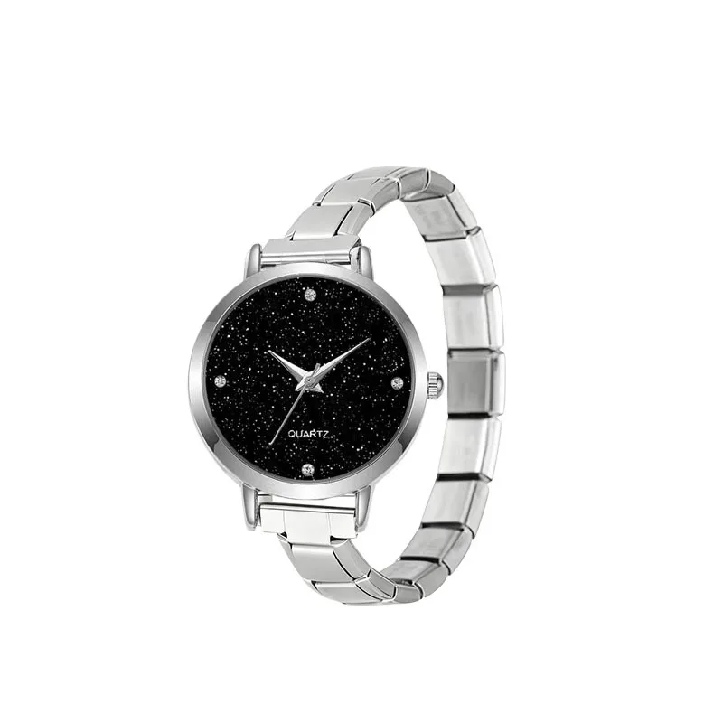 Trendy Unisex Module Quartz Watch Shiny Starry Dial Stainless Steel Bracelet Simple Ins Style Student Wrist Accessory