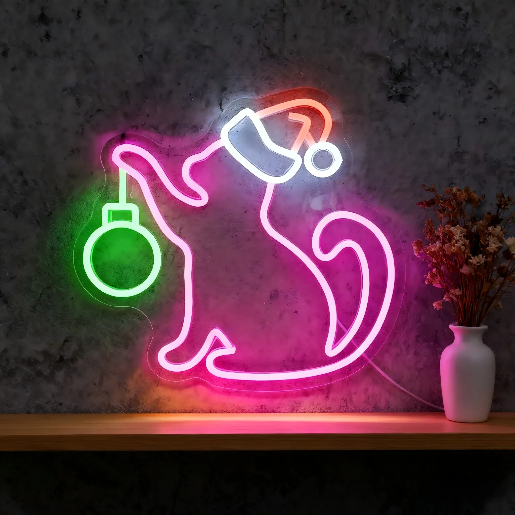 -かわいいサンタ帽子の猫ネオンライトサイン、usb調光式ledネオンサイン、寝室、ゲームルーム、リビングルーム、パーティーギフト用の壁飾り
