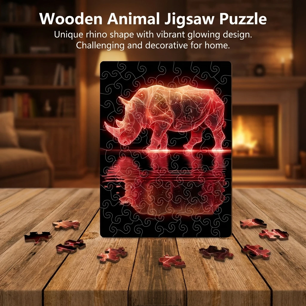 

Acrylic Red Rhinoceros Puzzle Decorative Art DIY Hand-made Ornament With Light Transmission Design For Home Office Gift