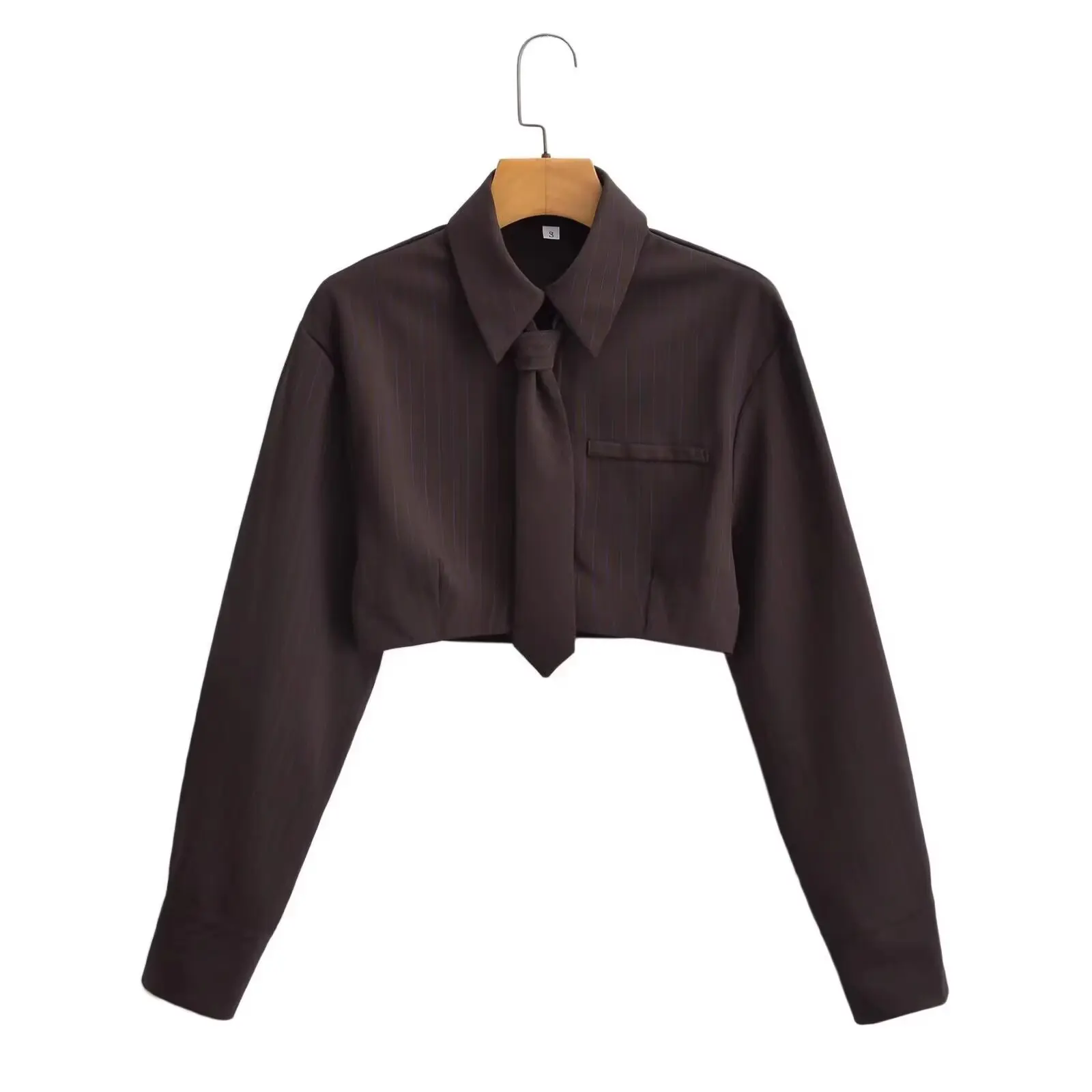 

Autumn Office Lady Turn Down Collar Stripe Shirts Women Button Blouses Long Sleeve Casual Blouse Loose OL Shirt With Tie