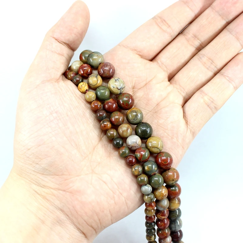 Natural Smooth Red Picasso Jasper 4 6 8 10MM Polish Round Loose Strand Stone Beads For Jewelry Making Bracelets Necklace Earring