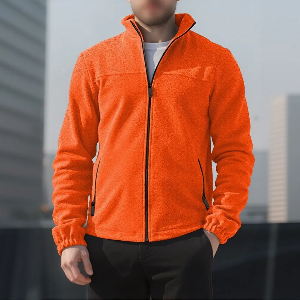 Men Winter For Fleece Casual Solid Color Stand Collar Zipper Simple Jacket Travel Outdoor Thermal Layering Coat