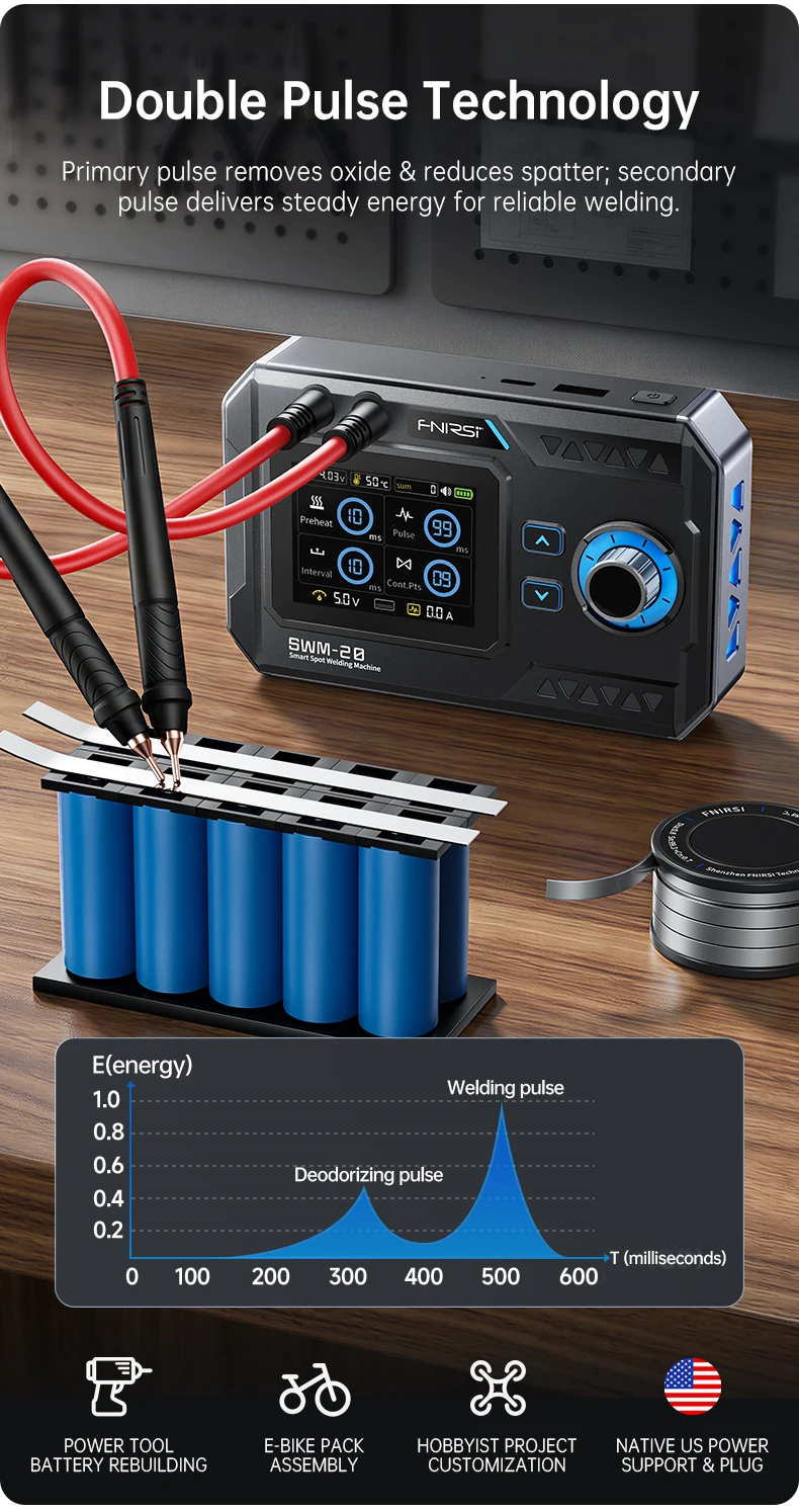 FNIRSI SWM-20 Tragbares DIY-Batteriewerkzeug, Doppelpuls 1200A Ausgang, 0,1-0,5mm Nickelblech, 5000mAh Powerbank-Funktion, Typ-C – Detail 7