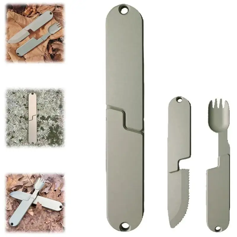 Hiking Picnic Utensils Set Combo For Outdoor 2 In 1 Fork Spoon Outdoor Tableware Multifunction Stainless Steel Flatware Camping