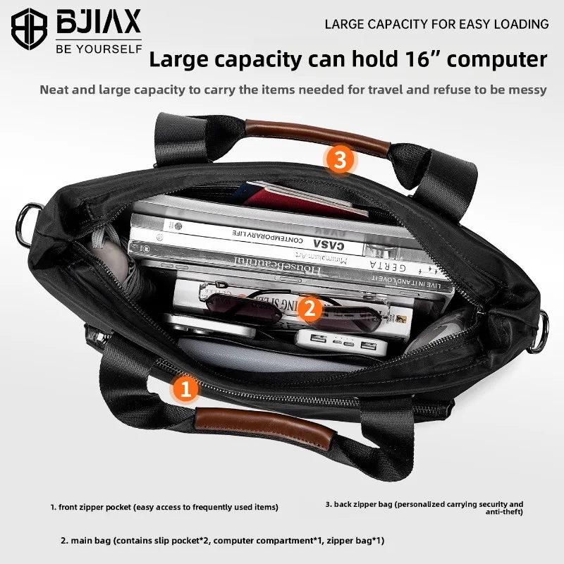 New Men's Horizontal Business-Casual Tote Bag Nylon Oxford Canvas Shoulder Bag, Crossbody Bag, Briefcase