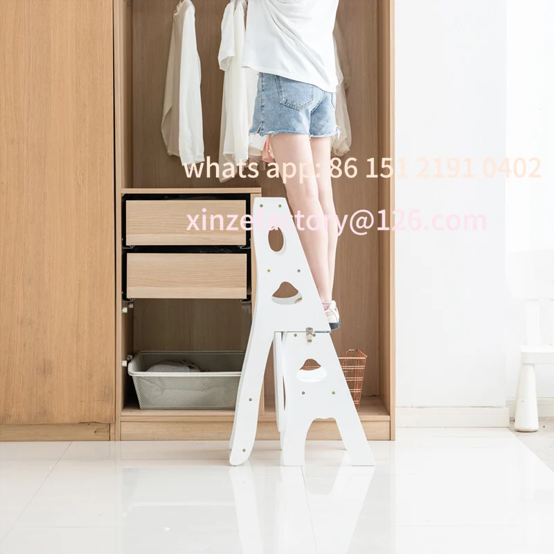 

Customizable wood deformable four-story multifunctional folding ladder chair indoor climbing ladder