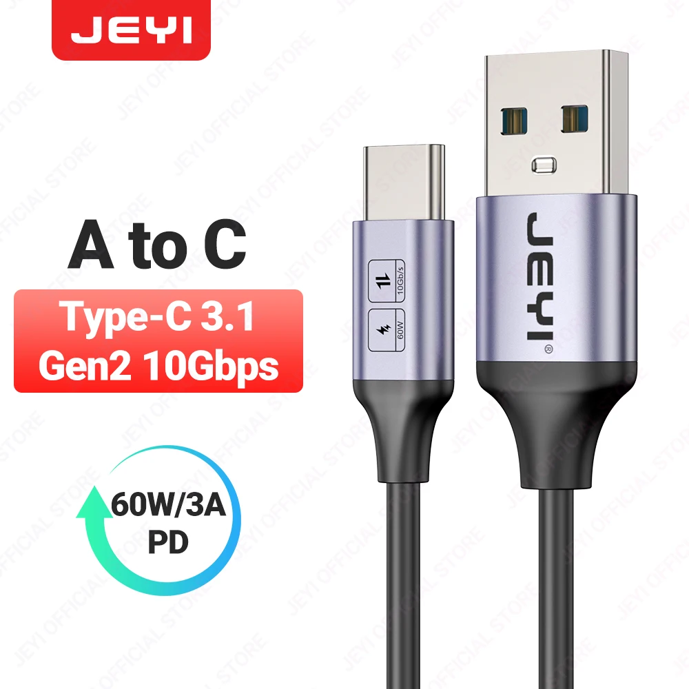 JEYI USB A naar Type C-kabel 60W snel opladen 10Gbps datasnoer USB-oplader voor Samsung Xiaomi HTC Redmi Huawei mobiele telefoon USB-C