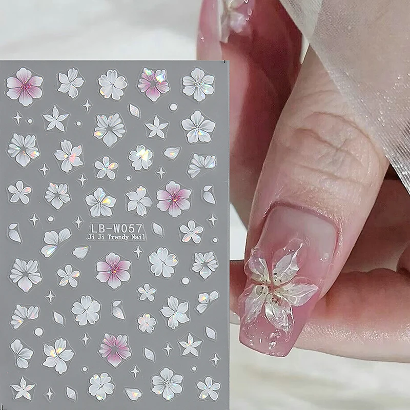 Pink Lily Flower Nail Sticker 3D Embossed Jelly Five Petal Flower Nail Art Decoration DIY Self-adhesive Decals