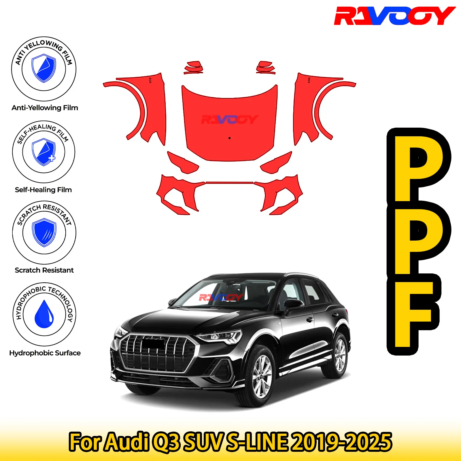

Для Audi Q3 SUV S-LINE 2019-2025 глянцевая матовая черная предварительно вырезанная передняя PPF комплект защитная пленка для краски