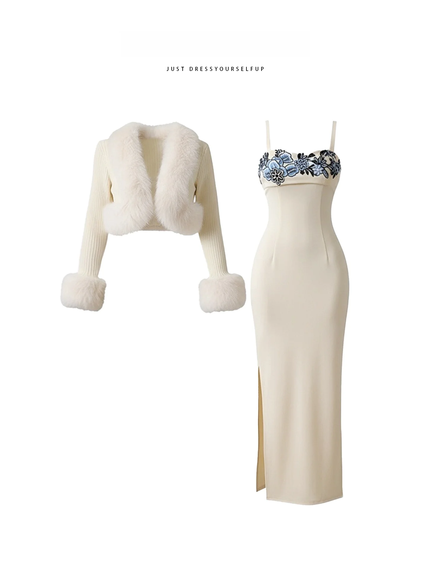 HEZA Chinese Sle harige jas en rok set dames body ape ow off split wrap around rok lang Sve lang Dr