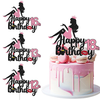 Happy Birthday18 16 30 40th Crown Queen Lady Paper Cake Topper Cheers to 18th Years Old Eighteen Bday Party Cake Decorations