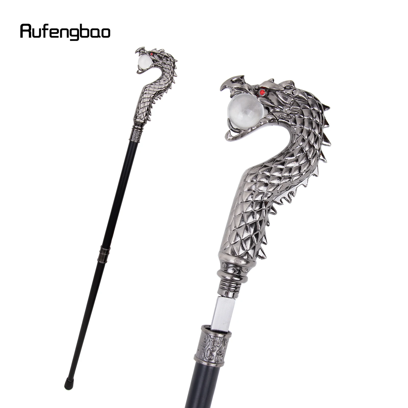 Dragon Head Bite Ball Walking Stick with Hidden Plate Self Defense Fashion Cane Plate Cosplay Crosier Stick 93cm