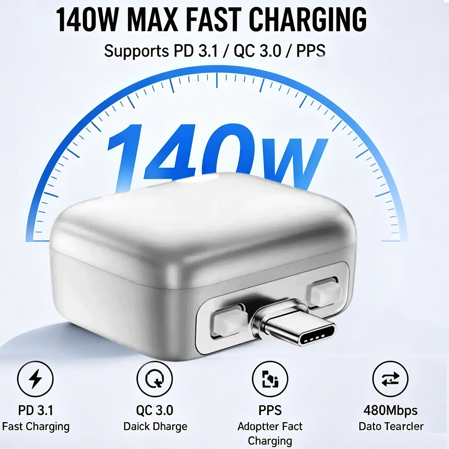 インテリジェンスフルチャージ自動切断充電アダプター-140w-高速充電安全セパレーター-自動的にタイプcデバイスに対応
